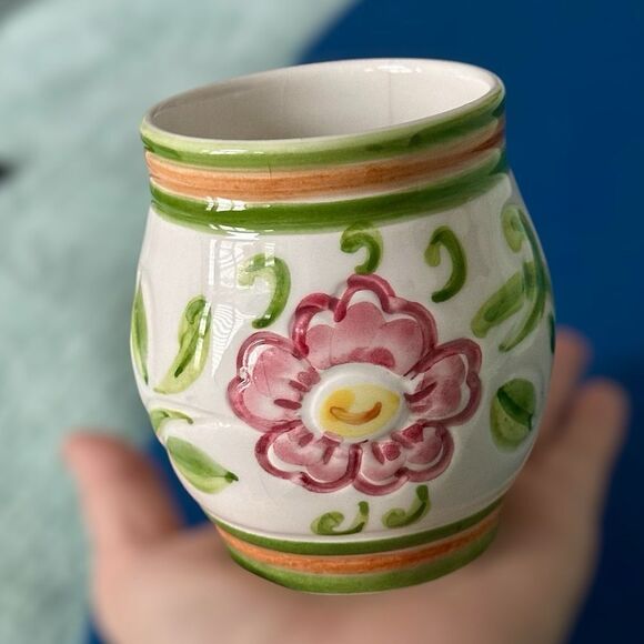 Vintage Italian Hand Painted Claudia Bernini Signed Pottery Small Jar Vase Cup - Picture 2 of 9